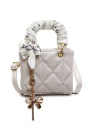 Exquisite Mini High Quality Textured New Popular Sweet Silk Scarf Handbag In Spring And Summer Niche Design Diamond Grid Heart Embroidered Princess Diana Bag Fashionable Crossbody Bag With Bow Pendant