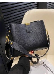 Fashion Elegant Solid Color Wide Strap PU Women Tote Bag With Shoulder Strap