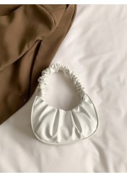 Mini Solid Color Women Pleated Handbag Women Solid Color Cloud Crescent Shoulder Bag