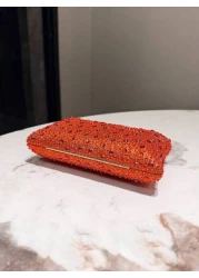 One Orange Sparkling Double Sided Hot Drill Rhinestone Decoration Clutch Metal Crossbody Chain Fashionable Elegant Classic Evening Bag Suitable For Formal Dinners Parties Weddings Banquets Festivals A