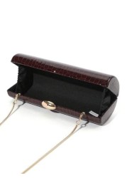 Elegant Fashionable Wine Red Crocodile Pattern Solid Color PU Leather Clutch Box With Metal Chain For Women Suitable For Daily Outings Dates Banquets Galas Parties Autumn Winter