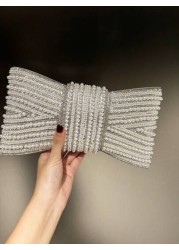 Plus Size High Quality A Grade Rhinestone Bow Faux Pearl Shiny Crystal Evening Clutch Bag Chain Shoulder Strap Fashion Hand Carry Envelope Clutch Purse For Formal Gown And Party Elegant Faux Pearl Bag