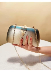 PU Fashion Causal Design Evening Bags Black Metal Leaf Glitter Small Clutch Bags Party Event Dinner Banquet Handbags With Chain Shoulder Purse