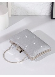 Women s Shiny Rhinestone Decorated Evening Clutch Bag Comes With Metal V Shape Rhinestone Decor Dazzling Box Shaped Purse Perfect For Enchanting Looks Suitable For Bride Wedding Party Prom Birthday Gi