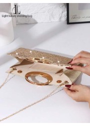 1pc Women s Elegant Glittering Evening Clutch Bag Glitter Material Shiny Handbag Charming Elegant Exquisite Luxury Sparkling Gold Suitable For Party Wedding Prom Dinner Banquet
