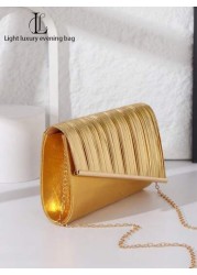 1pc Women s Fashionable Elegant Shiny Gold Pleated Evening Clutch Bag Decorated With Metallic Stripes Versatile Clutch Purse For Dignified Lady Suitable For Wedding Prom Nightclub Party Birthday Gift