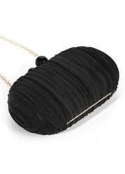 1pc Elegant Mini Solid Color Satin Textured Pleated Oval Clutch Bag Suitable For Party Wedding Formal Events