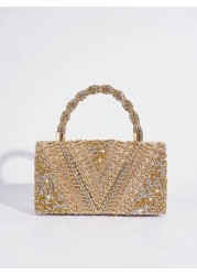 Evening Rhinestone Embellished Decorative Clutch Handbag European And American Style Women s Party Bag Fashionable Evening Bag Glamorous Rhinestone Bag