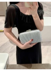 Women s Luxurious Pleated Chain Satin Box Clutch Bag Evening Bag