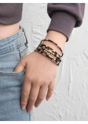 4pcs Leopard Print Jewelry Set For Women Alloy Earrings Bracelet Necklace With Tassel Pendant And Clutch Purse Sexy Street Style Accessories For Daily Wear Vacation And All Seasons