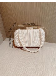 Moonlit EveBag Glamorous Elegant Exquisite Quiet Luxury Sequin Stylish Luxury Shiny Faux Pearl Clutch Box Bag Evening Bag For Wedding For Party Girl Woman Bride Elegant Pearl Clutch Prom Bag