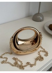 1pc New Avant Garde Metallic Acrylic Crescent Moon Shaped Mini Handbag Glossy Silver And Gold Tone Lunar Crossbody Shoulder Bag With Metallic Chain Fashion Versatile Makeup Cosmetic Earphone Pouch Min