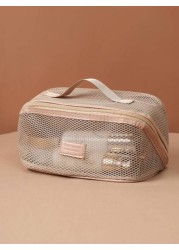 1pc Portable Mesh Travel Toiletry Bag Large Capacity Makeup Organizer Pouch Multi Functional Cosmetic Bag With Handle Women Gift Girls Gift Birthday Gift Mother s Day Gift Can Store Lipstick Eyeshadow