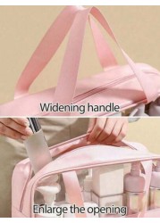 1 حقيبة مكياج PVC مقاومة للماء وللأسفار ، حافظة لفرش المكياج ومنظم، حقيبة مكياج شفافة بطبعات، إكسسوارات سفر صيف