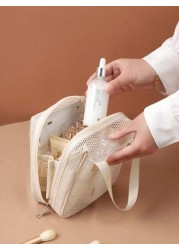 قطعة واحدة حقيبة مستحضرات التجميل للسفر والعطلات، سعة كبيرة من النايلون الشبكي، حقيبة مستحضرات تجميل متعددة
