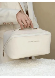 1pc PU Leather Waterproof Makeup Bag Cosmetic Organizer Portable Toiletry Bag Waterproof PU Skincare Pouch Large Capacity Double Layer Makeup Bag Makeup Organizer