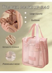 1pc Large Capacity Pink Mesh Makeup Bag Portable Travel Toiletry Organizer Multi Functional Storage Pouch Zipper Bag Travel Bag For Cosmetics Skincare Phone Jewelry Small Items Gift Holiday Use Availa