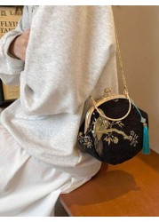 Summer Random Pattern Hanfu Style Crossbody Bag New Clip Mouth Handbag For Women