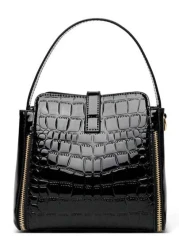 Women Patent Leather Handbag High Quality Lnterior Slot Pocket Leather Bucket Bag Female Shoulder Bag Luxury Brand Crossbody Bag