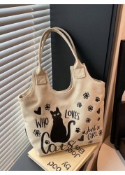 New Fashion Casual Women s Underarm Bag Large Capacity Tote Bag Cat Print Pattern Women s Shoulder Bag Canvas Material