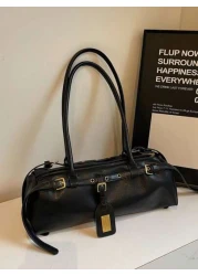 MINGHONG 1pc New Fashionable PU Casual Commuter Bag Minimalist Solid Color Retro Style Chic Shoulder Underarm Bag For Women Autumn Winter