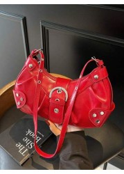 Niche Design Casual Versatile Minimalist Fashion PU Texture Shoulder Crossbody Handheld Crescent Bag