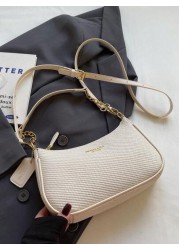 New Elegant Solid Color PU Underarm Bag Metal Chain Handle Women Shoulder Bag