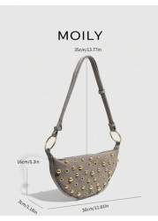 Street Punk Rivet Adjustable Shoulder Women s Crossbody Saddle Bag