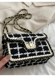 New Simple And Fashionable Black And White Plaid Woolen Single Shoulder Crossbody Small Square Bag Suitable For Women s Vacation Travel Daily Use Dating Gifts