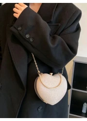 Glamorous Glitter Bling Sequin Luxury Shiny Women s Heart Shaped Rhinestone Evening Clutch Bag Luxury Designer Girls Glitter Crystal Handbag With Chain Strap Y2k Style Novelty Bag Purse For Wedding Pa