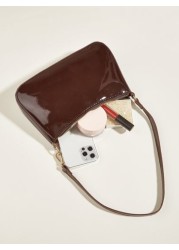 Artificial Patent Leather Minimalist Hobo Bag Perfect For Music Festival