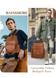 NEWHEY Backpack Purse For Men PU Leather Backpack Purse Designer Convertible Backpack Purse Waterproof Backpack Purses 13 3 Inch Men s Fashion Backpack Handbags For Work Travel College