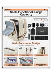 حقيبة سفر أنيقة نمط قديم سعة كبيرة مصنوعة من النايلون، مناسبة للحمل على متن الطائرة، سعة واسعة للرجال، بأقسام