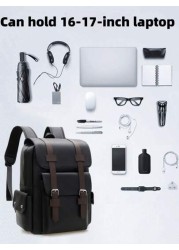 New Spring Summer Solid Color PU Material Fashion Stylish Men Backpack Business Casual Backpack Student Schoolbag Flap Style Large Capacity Multi Pocket Organizer Fits Books Documents Clothes Laptop U