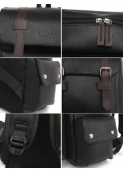 Large Laptop Backpack Men PU Leather Backpacks Male Teenagers Boys Black Schoolbag