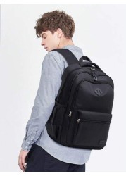 1pc Classic Black Backpack For Men Large Capacity Multi Layer Design Adjustable Shoulder Strap Polyester Lining Zipper Closure Side Water Bottle Holder Suitable For School And Travel Casual Style Back