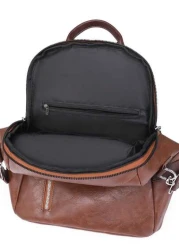 Fashionable Backpack Vintage Style Large Capacity Casual Synthetic Leather Adjustable Shoulder Straps Zip Closure Polyester Lining Embossed Line Detail Suitable For Daily Commute
