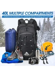 حقيبة ظهر للتخييم من النايلون المقاوم للتمزق والماء سعة 40 لتر، قابلة للطي خفيفة الوزن، مناسبة للرجال للسفر وا