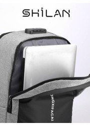 SHILAN High Quality Two Tone Fabric Men s Functional Business Backpack With Anti Theft Strap And Password Lock Large Capacity Suitable For Outdoor Activities School And Commuting School Backpack Can H