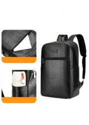 Faux Leather Vintage Backpack Slim 15 6 Inch Laptop Bag Casual Travel Daypack Brown Black Vacation School Summer Water Proof Carry On PU Leather Business Casual Black Husband Purse Holiday Computer Bl