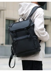 Large Capacity Pu Commuting Travel Backpack Rucksack College Bag School Bag Multi Functional British Style Flap Backpack Retro Plaid Print Computer Bag Drawstring Flap Pockets Backpack Outdoor Vacatio