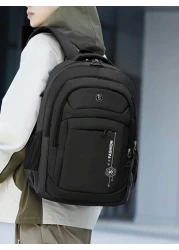 حقيبة ظهر رجالية بنمط رياضي هادئ مصنوعة من النايلون، تتسع لحمل جهاز كمبيوتر 15.6 بوصة، حقيبة مدرسية واسعة السعة