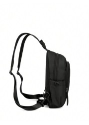 1pc Men s Functional Backpack With Double Shoulder Straps Black Solid Color Made Of Polyester Fiber Simple Fashionable Creative With Zipper Suitable For School Travel Thanksgiving Purse Holiday Comput