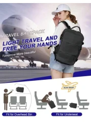 Floless Travel Backpack Work Bag Carry On Hand Luggage Water Resistant Business Large Daypack Weekender Bag Slim Laptop Backpack With USB Charging Port College Bag Computer Bag Gifts Fits 15 6 Inch No