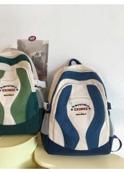 Green Fashion Lightweight Color Block Letters Simple Preppy Style Backpack Street Casual Junior High School Students Co Ed Backpack Rucksack Summer School Bag School Backpack School Supplies Holiday E