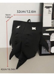 1pc Black Nylon Shark Shape Creative Cartoon Men s Backpack Large Capacity Student Schoolbag Cute Fashionable Personalized Novelty Fits Phones Tablets Books Water Bottles Adjustable Straps Suitable Fo