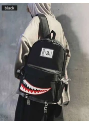 Street Fashion New Backpack Creative Large Shark Design Korean Style For High School College Students Casual Rucksack All Straps And Prints Letters Are Random School Backpack