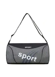 Casual Color Block Cylindrical Sports Sling Bag Leisure Letter Graphic Cylindrical Sports Gym Bag Portable Zipper Lightweight Travel Handbag Fashionable For Daily Use Large Capacity Luggage Bag Workou