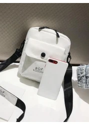 حقيبة كتف كانفاس للجامعة والرحلات يابانية طراز هاراجوكو أنيقة ، أحادية اللون محايدة ، مناسبة للطلاب والكليات