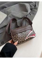 Fashionable Men s Casual Plaid Shoulder Sports Sling Bag Personality Small Square Men s Bag Business Personality Shark Mouth Anime Luxury Bags